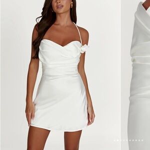 MESHKI-Otillie Rose Halter Mini Dress - White